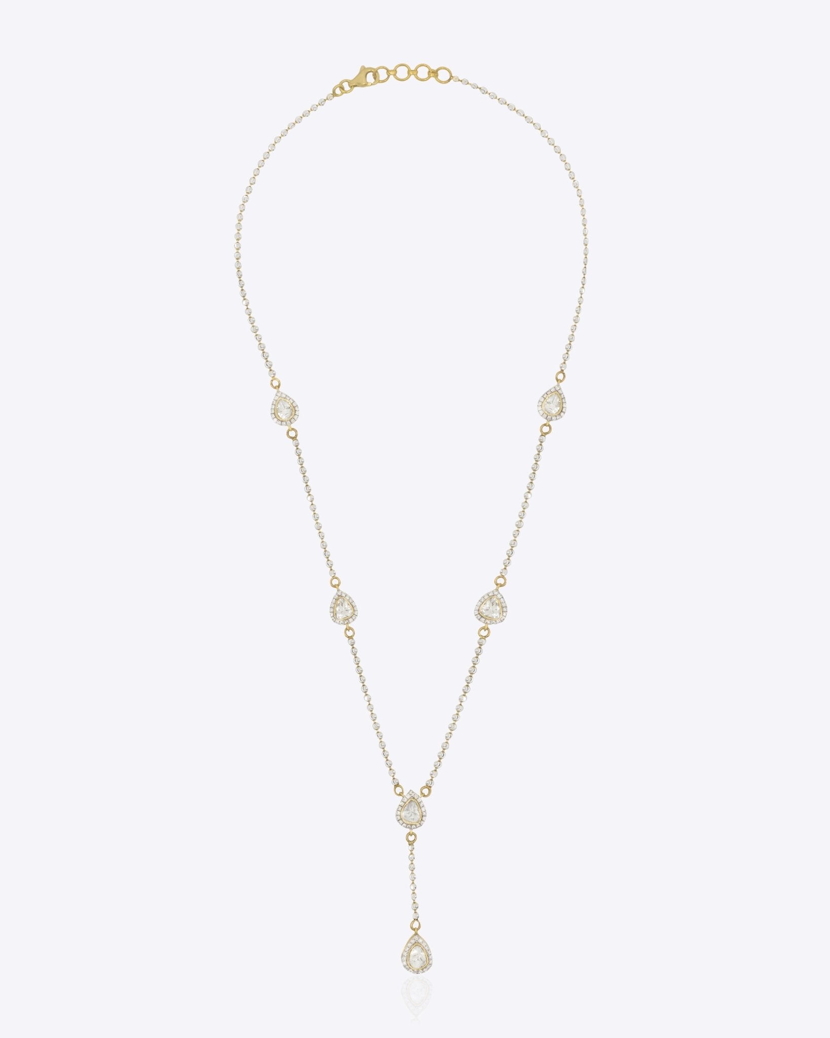 14K gold necklace with a refined oval Polki centrepiece and minimal silhouette.