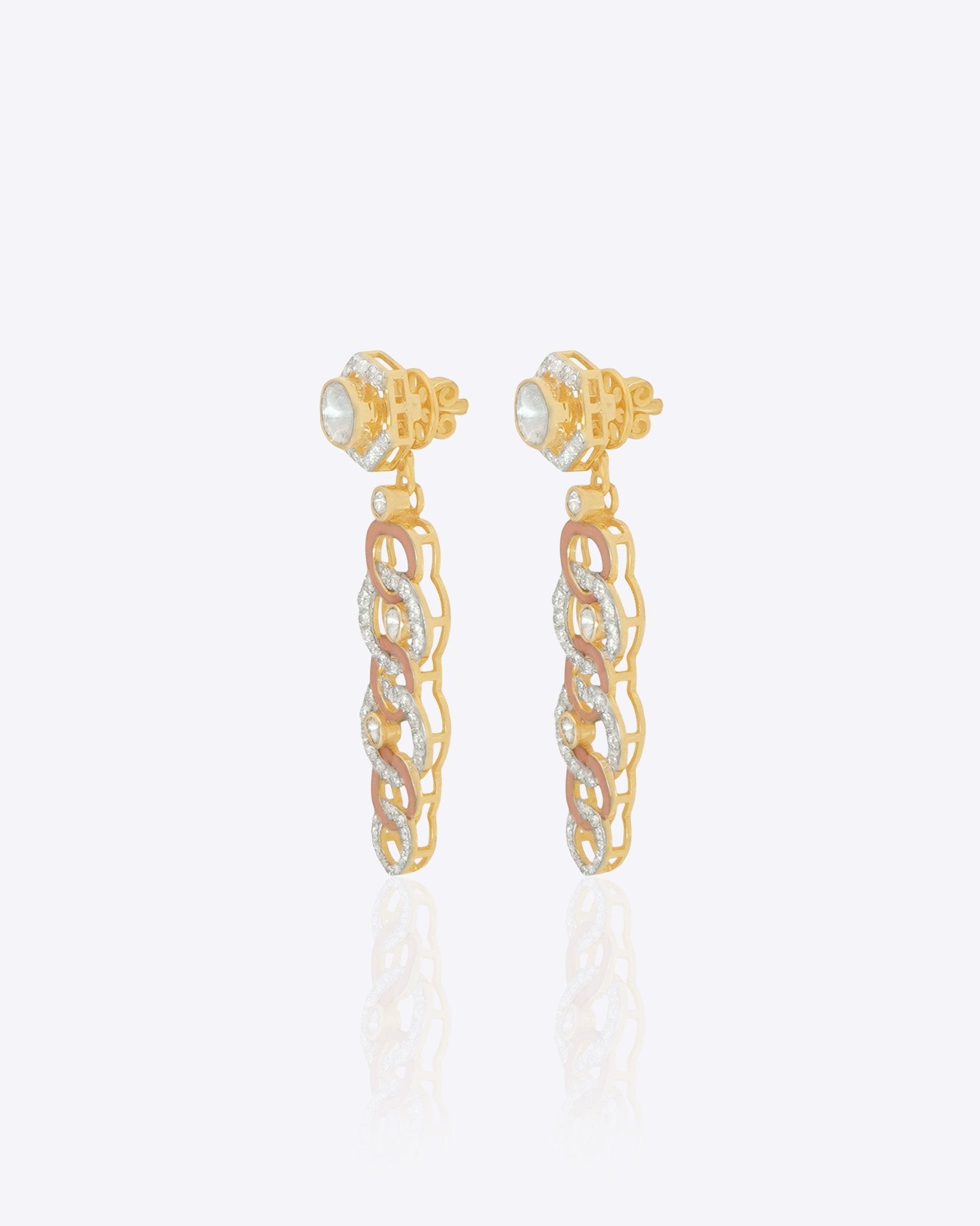 14k gold detachable Polki diamond earrings, wearable long or as studs.