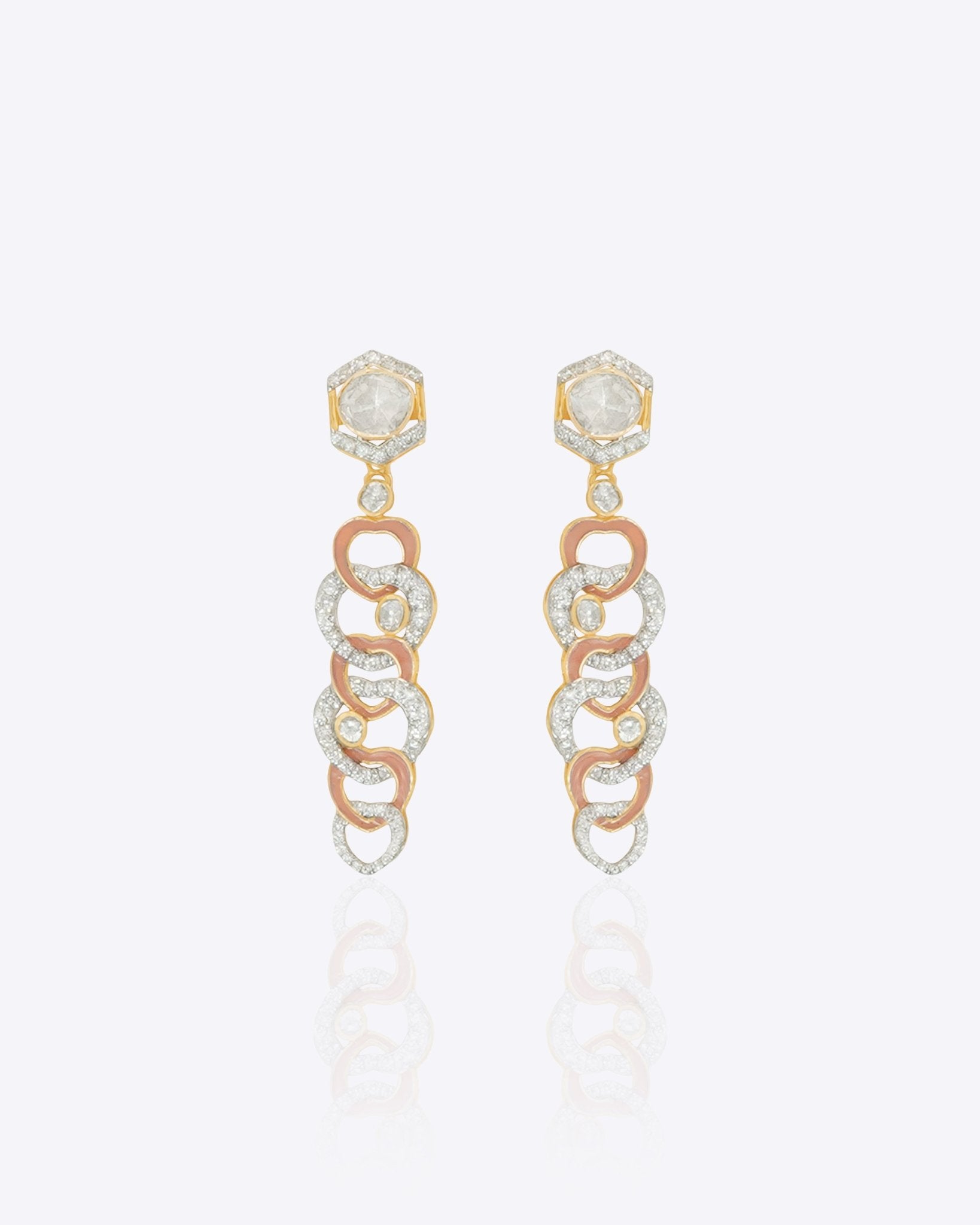 14k gold detachable Polki diamond earrings, wearable long or as studs.