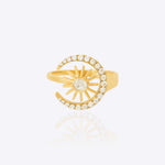 14k gold ring with Polki, diamonds, and sun-moon symbolic design