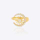14k gold ring with Polki, diamonds, and sun-moon symbolic design