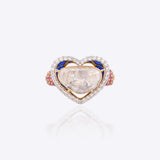 Queens Heart Polki Ring in 18K gold with ruby accents and blue enamel detailing