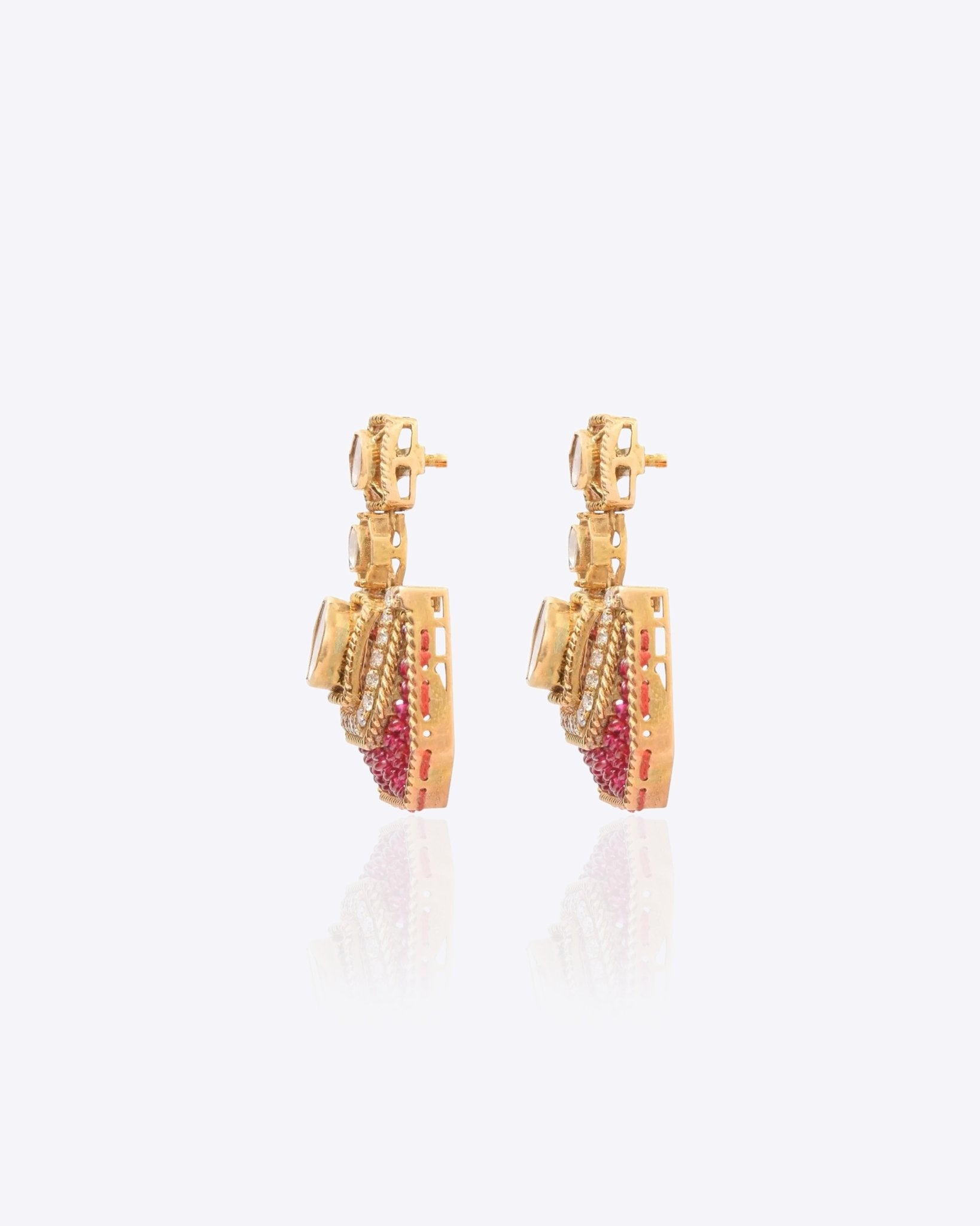 Rosewood Polki Diamond Earrings with scarlet threadwork and structured gold detailing