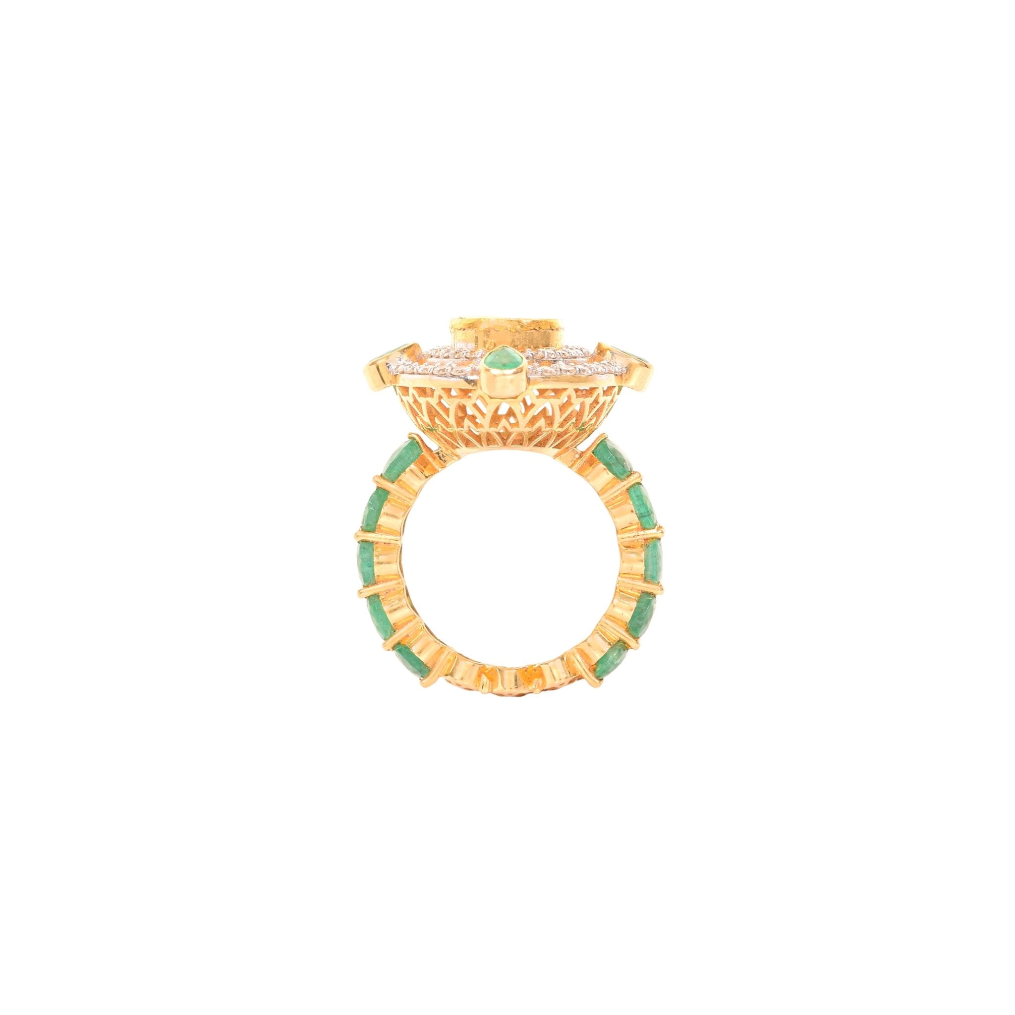 Sage Secret Diamond Polki Ring in heritage setting
