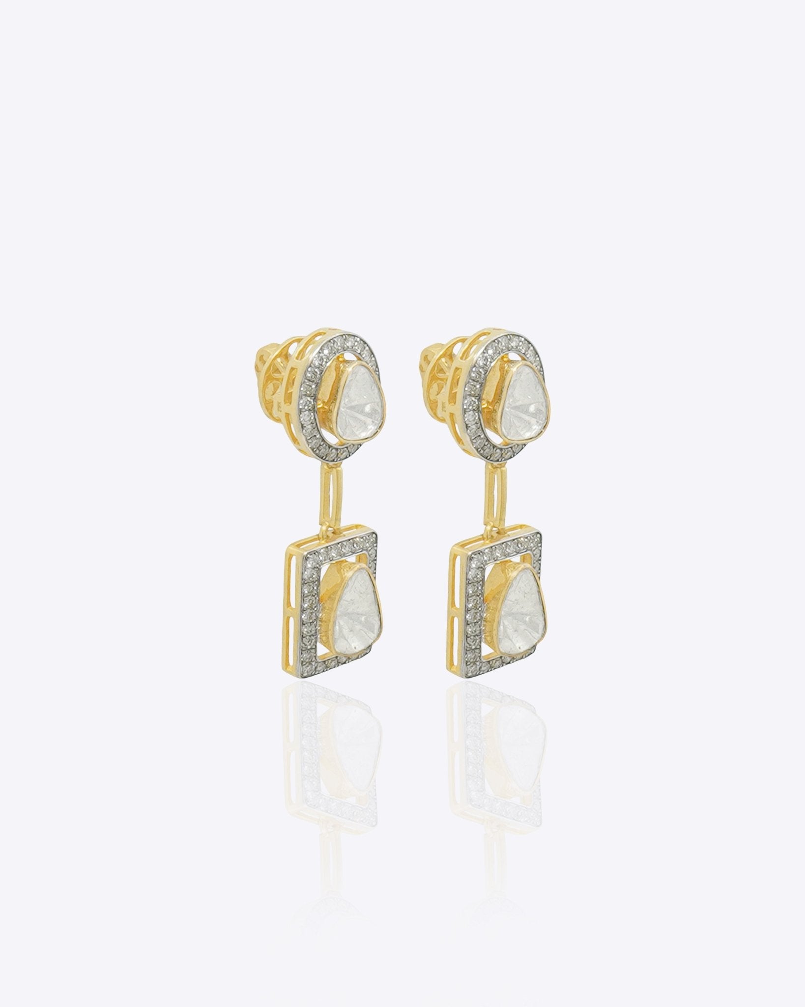 Starlight Drop Polki Earrings in 18k gold with a sleek geometric silhouette