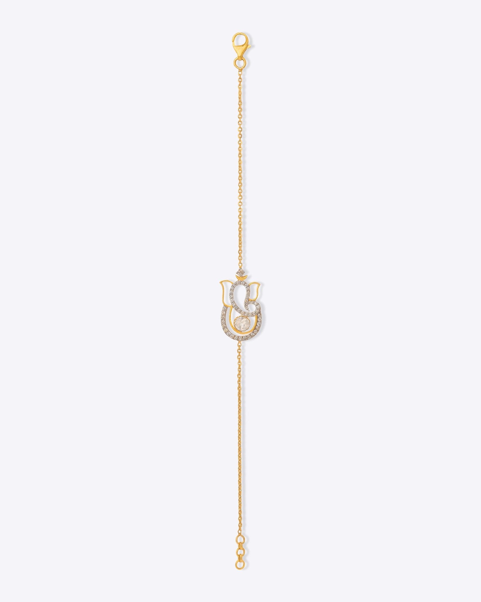 Shubh Polki Diamond Bracelet in 14k gold with a Ganesh Ji motif and Polki diamonds