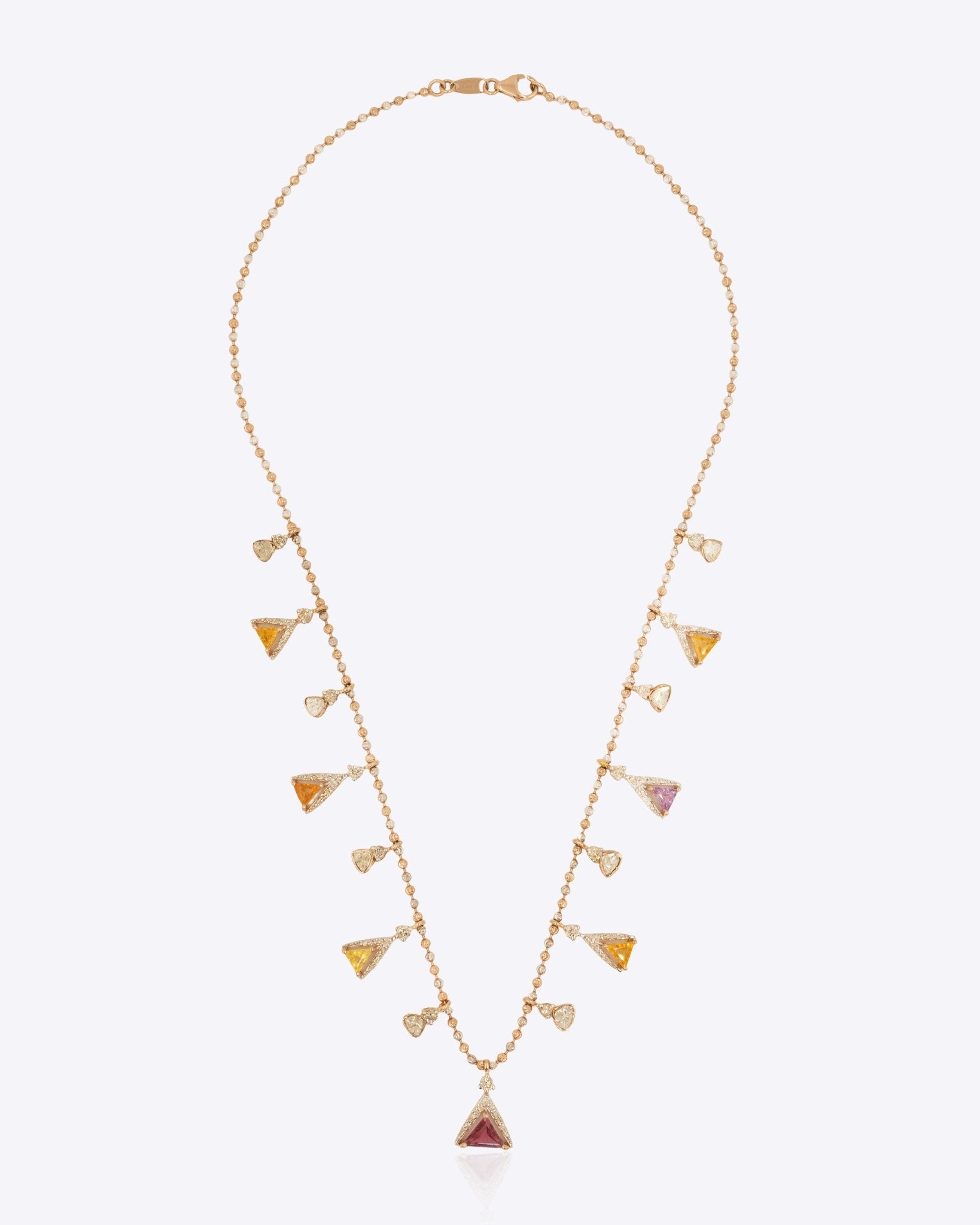 Gemstone Garland Necklace in 14K gold with colourful gemstones and Polki drops.