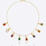 Heritage Hue Necklace in 14K gold with nine rectangular gemstones and Polki diamonds.