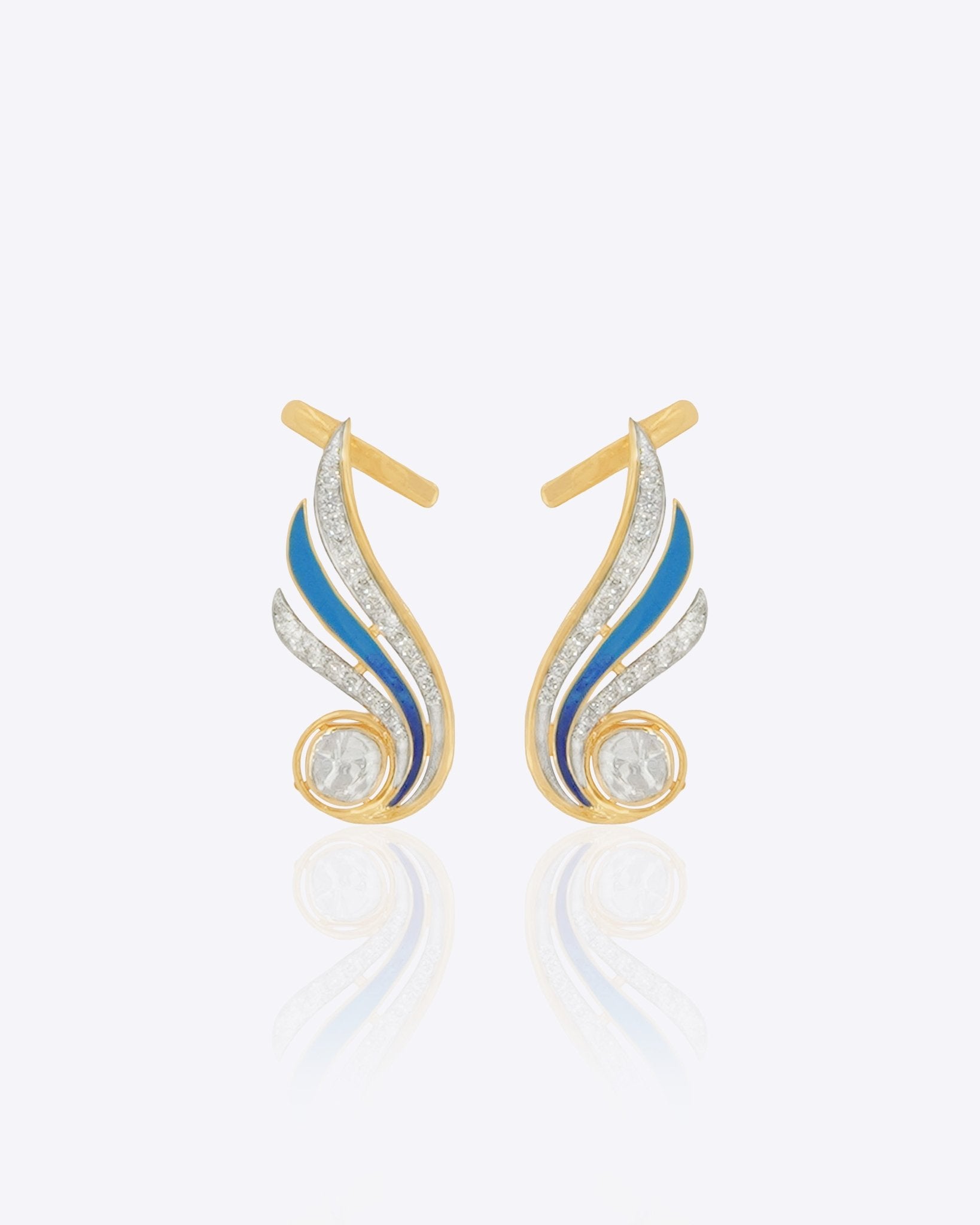 Seraphina Wing Earcuffs in 14K gold with Polki and diamond accents in a wing silhouette