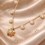 18K gold Navratna Bloom necklace with a radiant bloom and delicate drops.