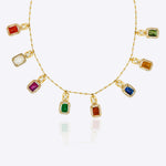 Heritage Hue Necklace in 14K gold with nine rectangular gemstones and Polki diamonds.
