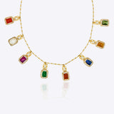 Heritage Hue Necklace in 14K gold with nine rectangular gemstones and Polki diamonds.