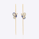 14k gold Mystic Wing earpins with Polki, diamonds, and tanzanite in a butterfly-wing design.