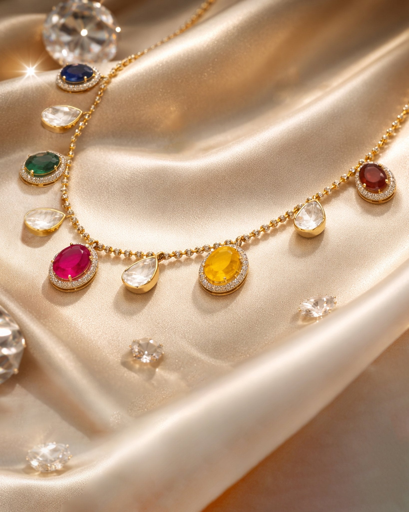 18K gold necklace with a graceful rhythmic design and a soft rosy tone.
