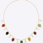 14K gold Navratna Canopy necklace with Polki, diamonds, and navratna stones.