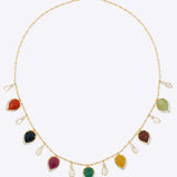 14K gold Navratna Canopy necklace with Polki, diamonds, and navratna stones.