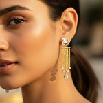 Solara Jacket Earrings in 14K gold with a hexagonal Polki and diamond design