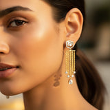 Solara Jacket Earrings in 14K gold with a hexagonal Polki and diamond design