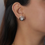 Ringlet Polki Studs in 14K gold with an oval polki and gold halo