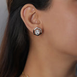 Ringlet Polki Studs in 14K gold with an oval polki and gold halo