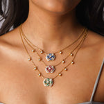 14K gold necklace with layered floral motifs in Polki and diamonds