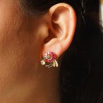 14K gold hooked earrings with Polki stones and talaf detailing