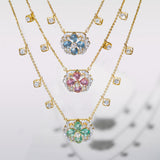 14K gold necklace with layered floral motifs in Polki and diamonds