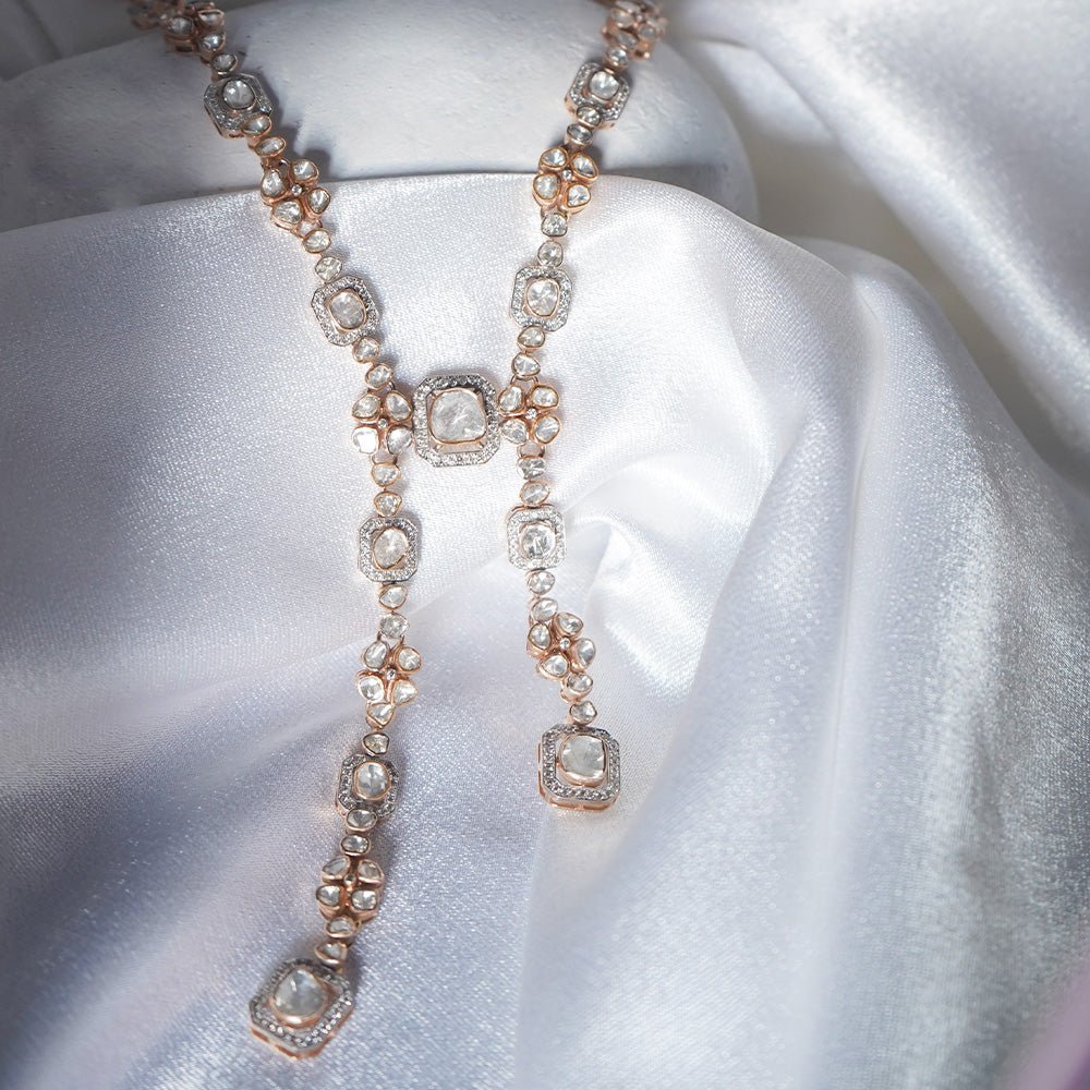 Minimal gold string necklace with sparkling uncut Polki diamonds