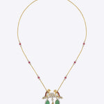 14k gold pendant with sculpted bird motifs and a Polki teardrop