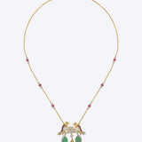 14k gold pendant with sculpted bird motifs and a Polki teardrop