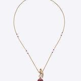 9K gold swan-inspired pendant with Polki diamonds and a pink-hued drop.
