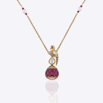 9K gold swan-inspired pendant with Polki diamonds and a pink-hued drop.
