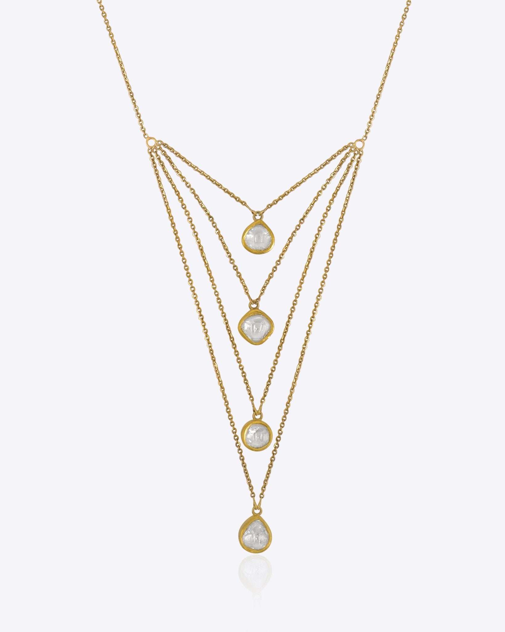 14k gold layered necklace with Polki diamonds in classic Jadai settings