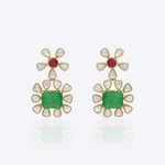 14K gold Polki Stone Floral Earrings with vibrant stone Polki floral designs.