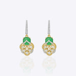9K gold earrings with an octagonal emerald center framed by diamonds and Polki drops.