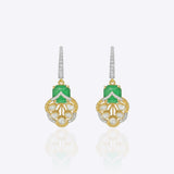 9K gold earrings with an octagonal emerald center framed by diamonds and Polki drops.