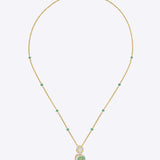 Teal Leaf Pendant in 9K gold with teal gemstone stations and a pear-cut teal drop.