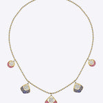 14K gold Pink Petals Necklace with layered Polki motifs and blush-pink gemstones.