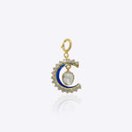 14K gold crescent moon charm with Polki and diamond accents.