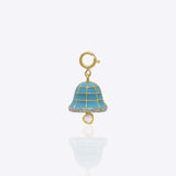 14K gold bell-shaped charm with Polki detailing for festive stacking.