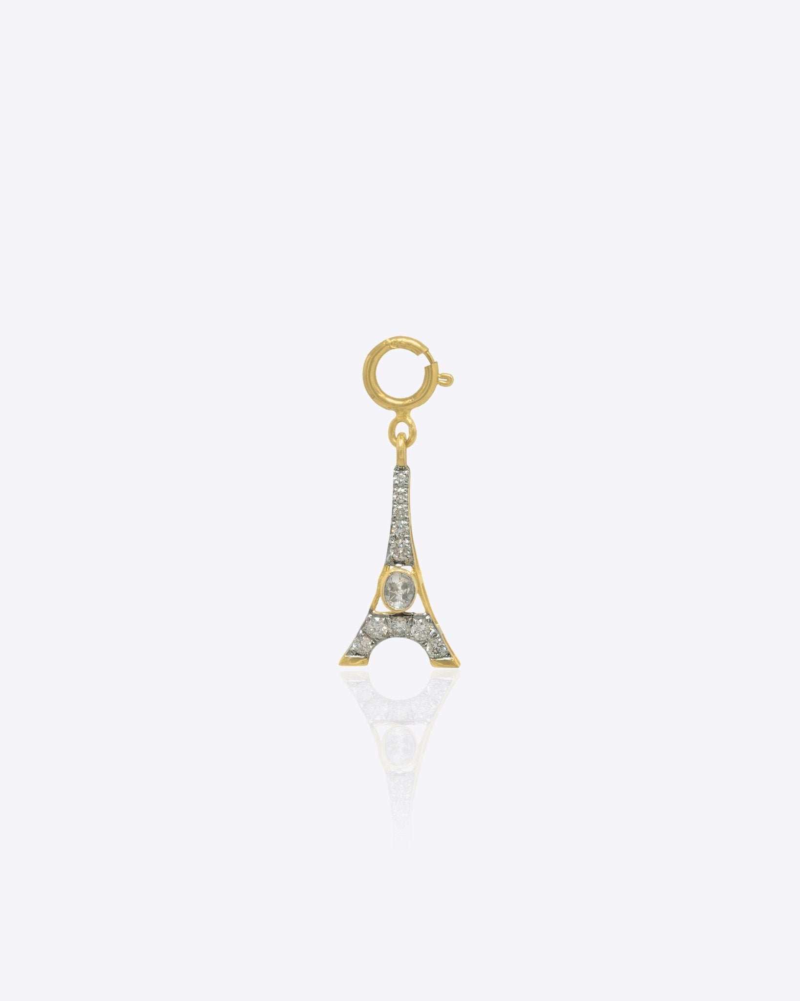 14k gold Eiffel Tower charm with Polki sparkle