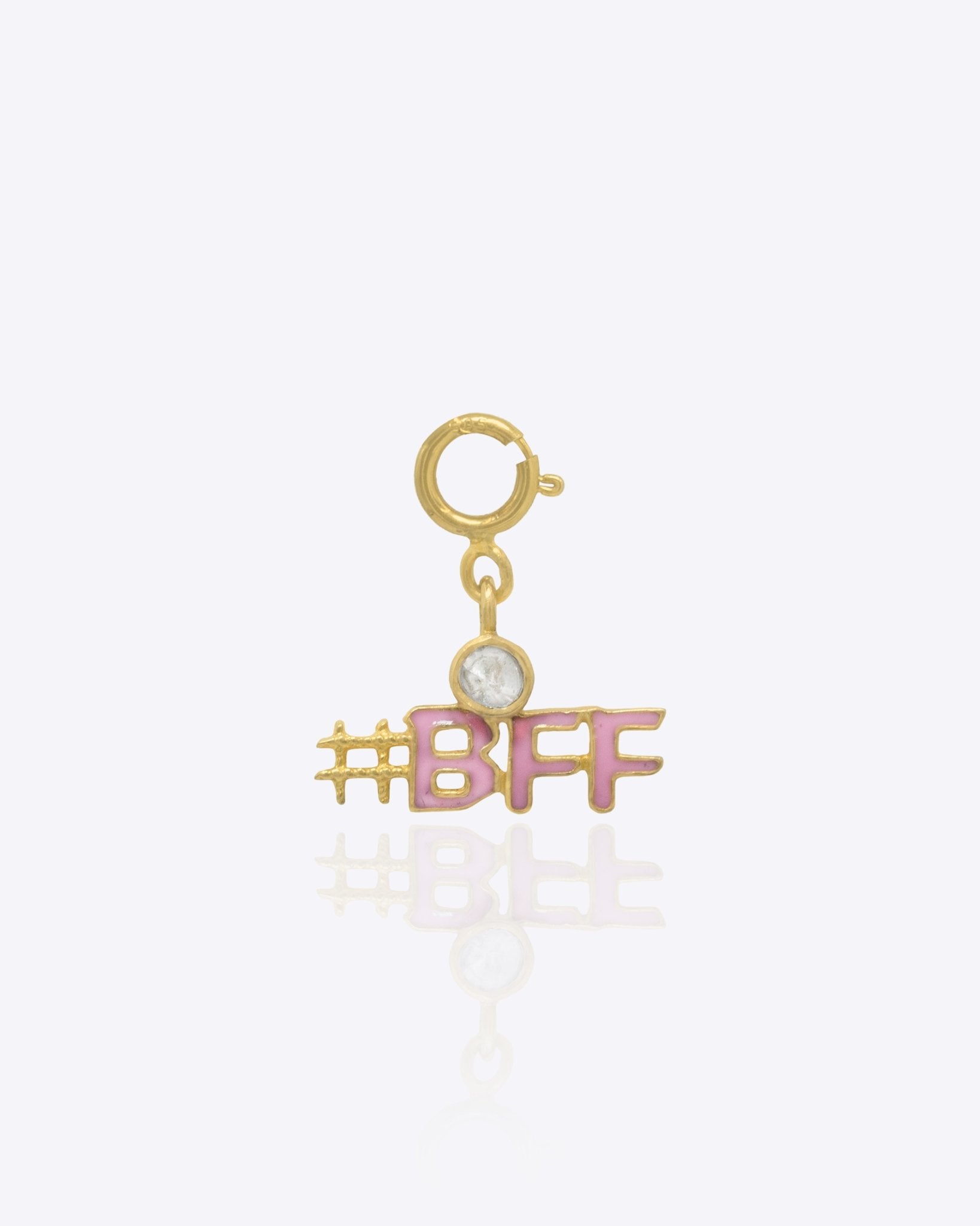 14K gold BFF charm pendant with Polki diamond accents, a friendship-themed gifting piece.
