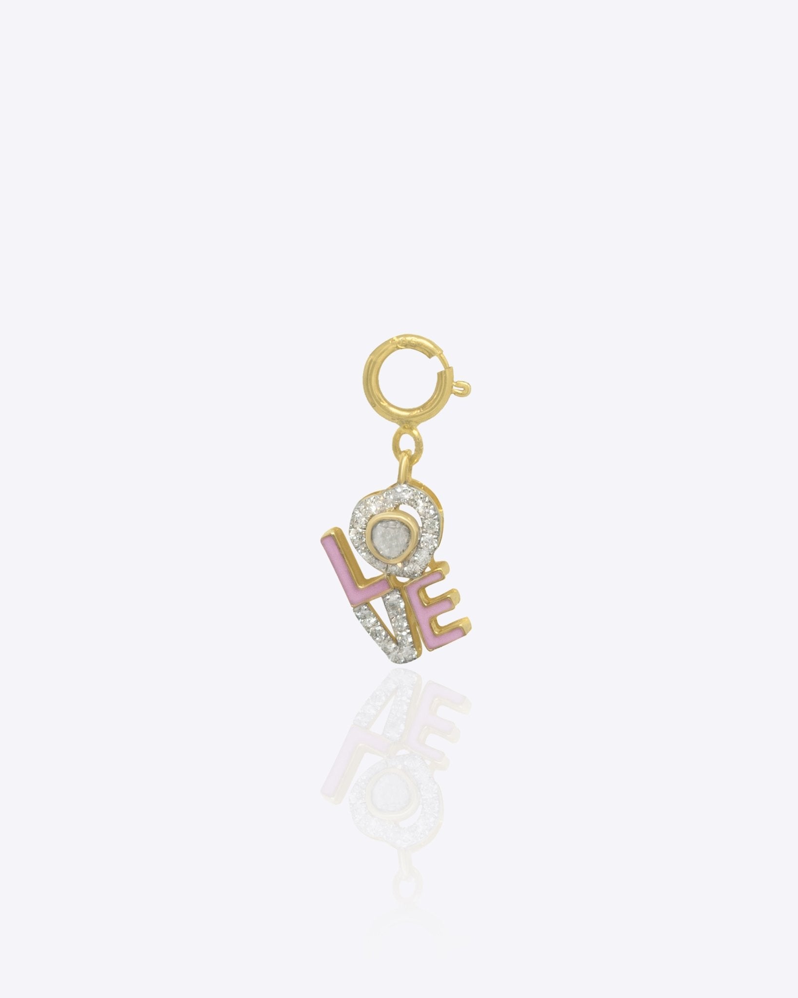 Heart-shaped love charm in 14K gold with Polki diamond detailing.