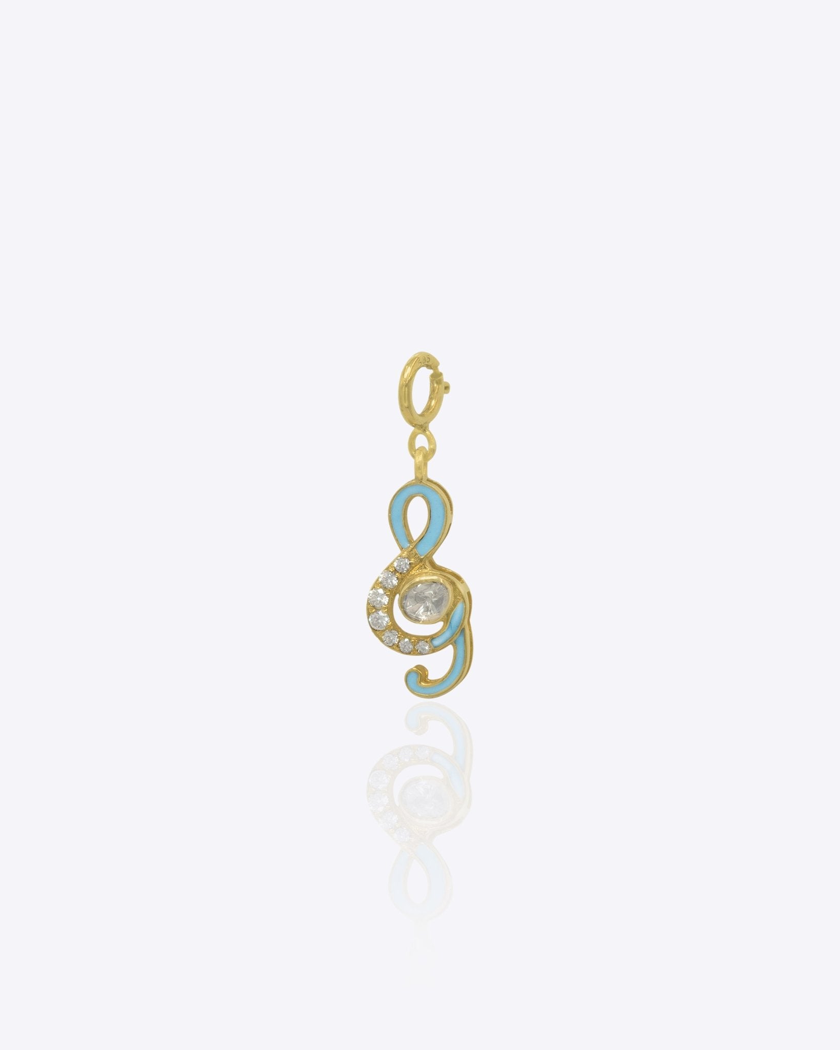 Musical note charm in 14K gold with Polki and diamond sparkle detailing.