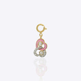 14k gold charm with two interlocked hearts and Polki sparkle
