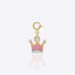Princess Tiara Charm in 14K gold with Polki sparkle and pink enamel detailing