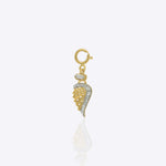 14k gold angel wing charm with Polki sparkle