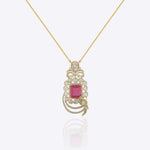 Vintage Grace Pendant in 14k gold with radiant pink gemstone and Polki diamond framing.