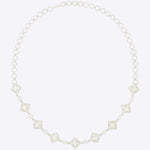 Geometric Polki diamond necklace in 14K gold with lustrous pearl accents.