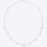 Geometric Polki diamond necklace in 14K gold with lustrous pearl accents.
